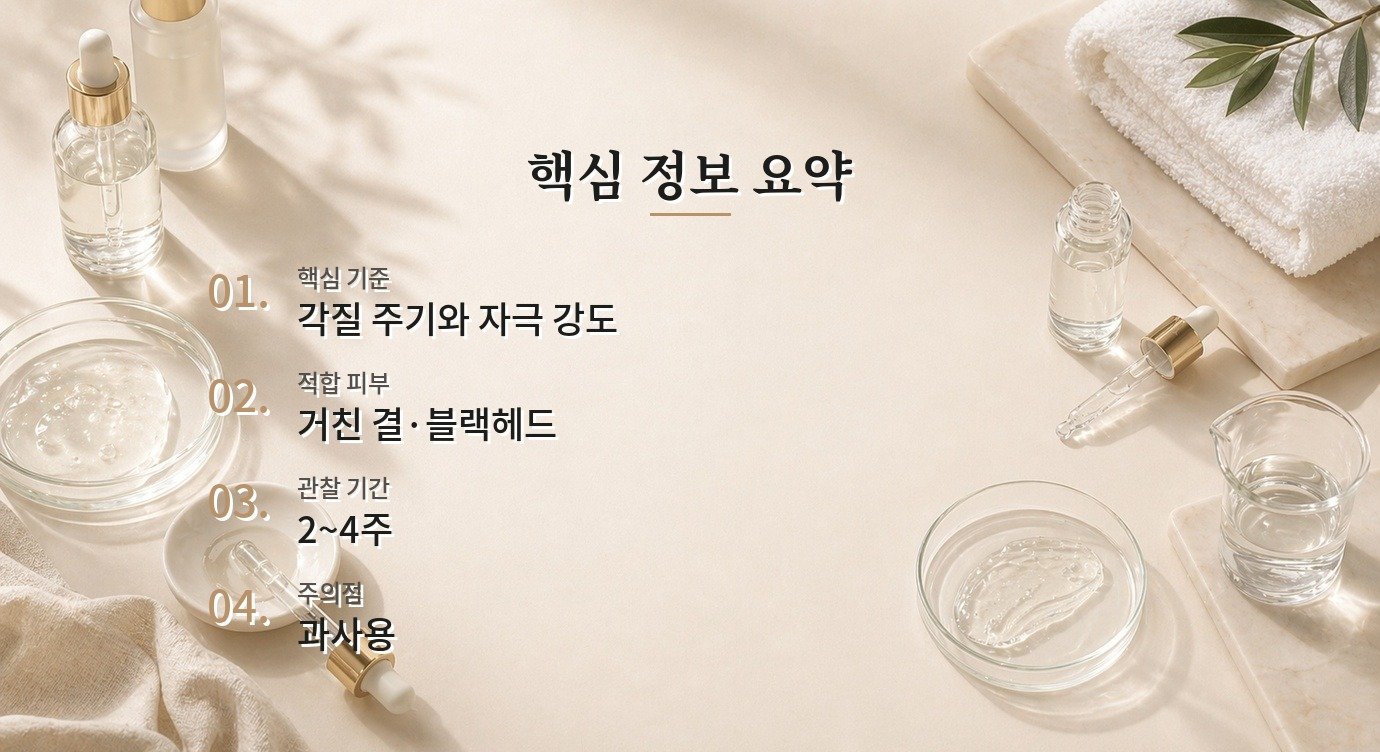 AHA BHA 각질 제거 매일 쓰기 전 확인할 사용 기준 핵심 정보 요약 이미지