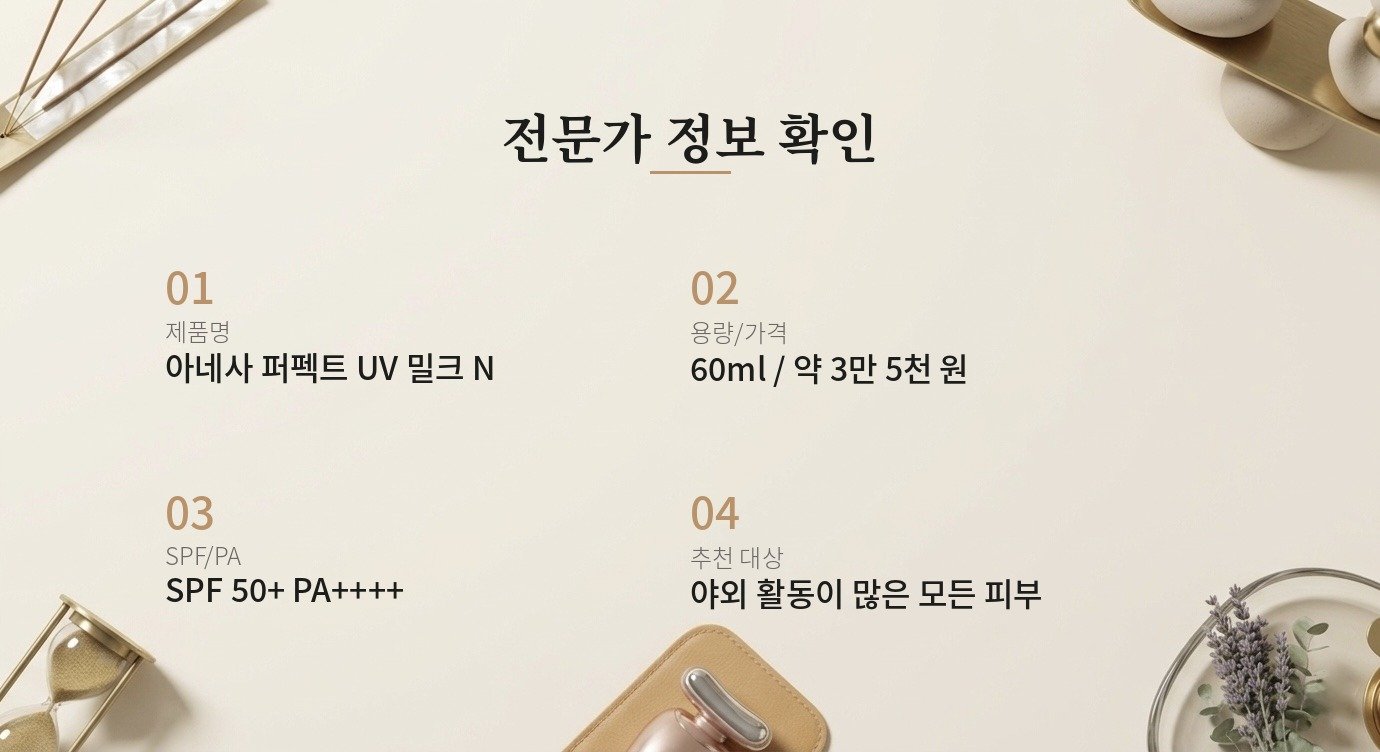 아네사 퍼펙트 UV 선스크린 밀크 리뷰 | STEPNOTCH 핵심 정보