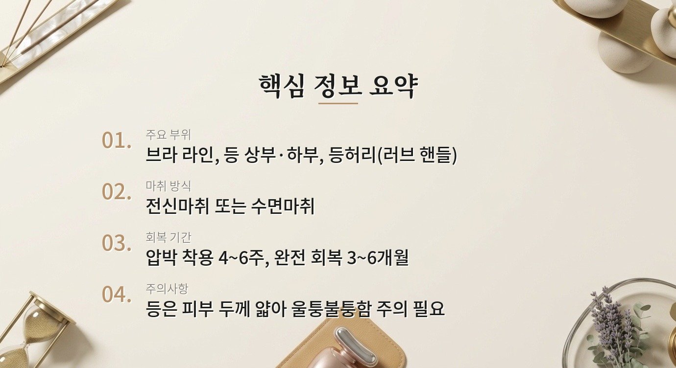 등 지방흡입은 어떻게 진행되고 브라 라인 교정에 효과적인가요? 핵심 정보