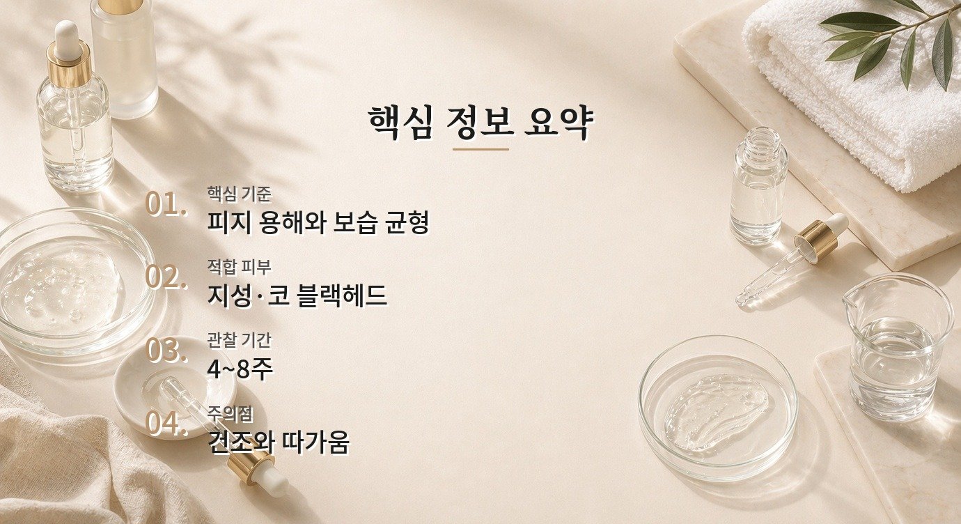 BHA 블랙헤드 루틴 효과 관찰 기간과 루틴 조정 기준 핵심 정보 요약 이미지