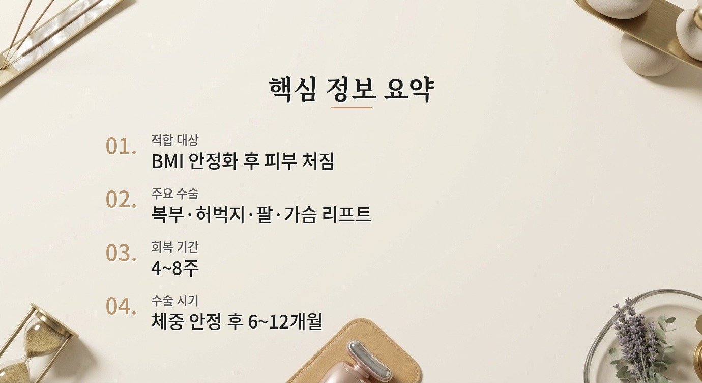 다이어트 후 늘어진 피부, 바디 리프트 수술로 해결이 될까요? 핵심 정보