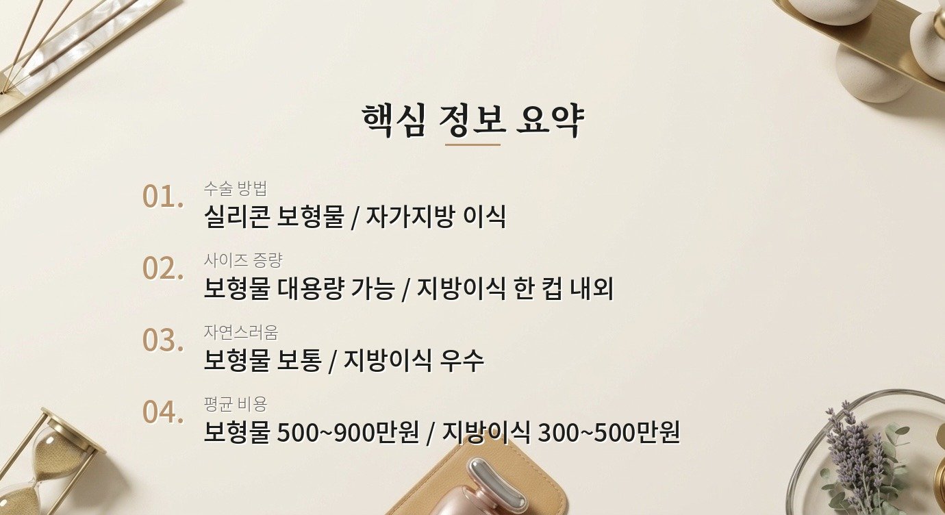 가슴 수술, 보형물이랑 지방이식 중 어떤 게 맞아요? 핵심 정보
