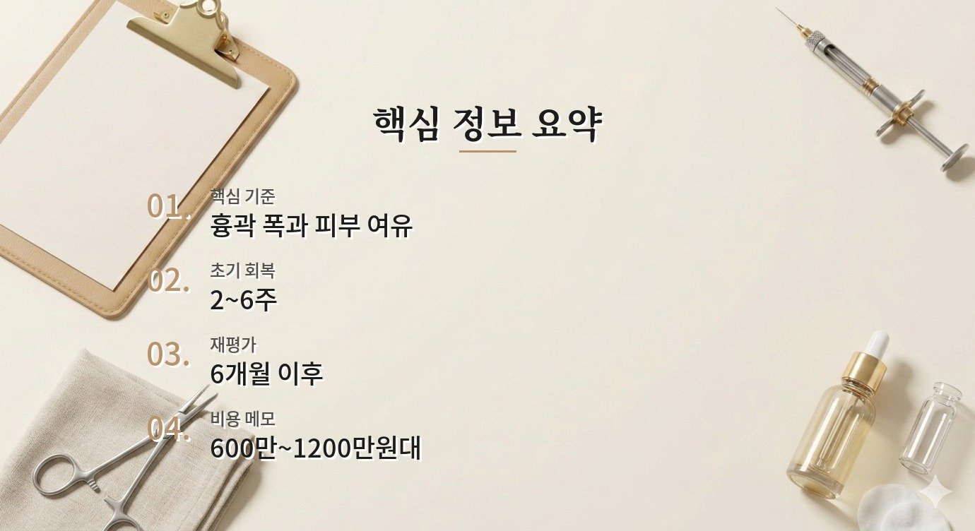 가슴 보형물 사이즈 결정 전 물어봐야 할 상담 기준 핵심 정보 요약 이미지
