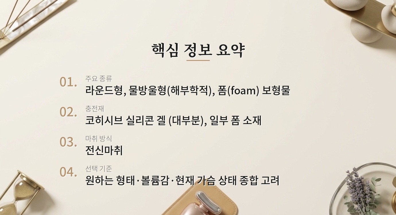 가슴 보형물 종류(라운드·물방울·폼)가 어떻게 다르고 어떤 걸 선택해야 하나요? 핵심 정보