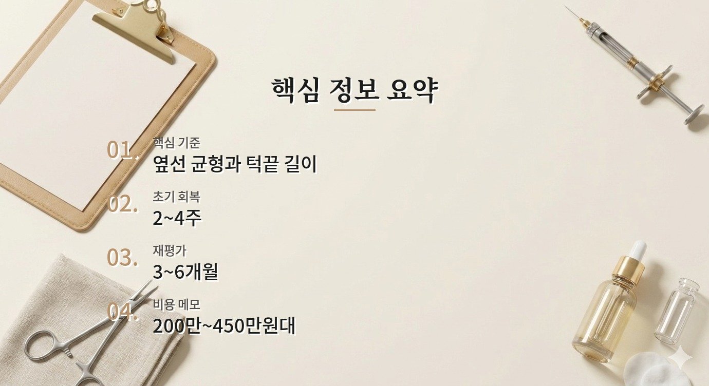 턱끝 보형물 상담 전에 무엇부터 물어봐야 하나요? 핵심 정보 요약 이미지