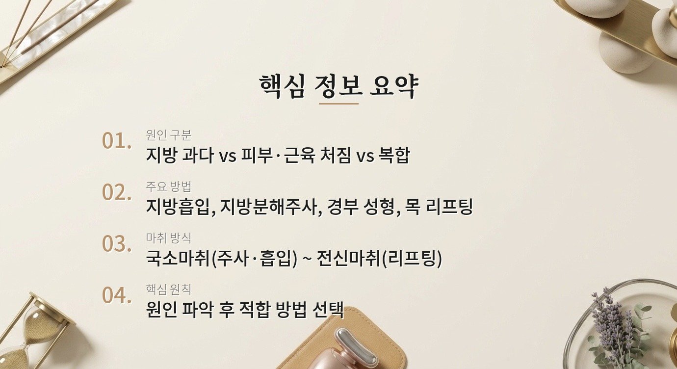 이중턱 교정은 지방흡입과 수술 중 어떤 방법이 더 효과적인가요? 핵심 정보