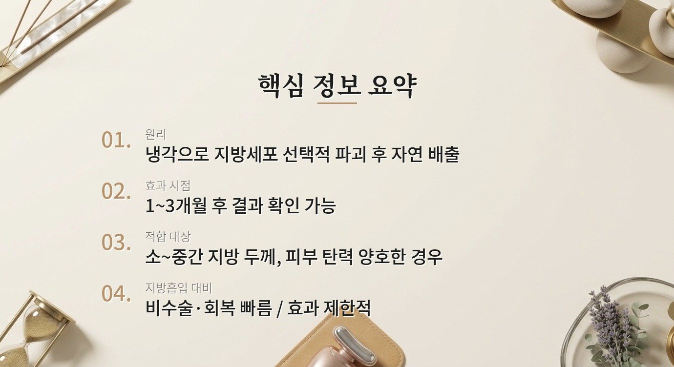 쿨스컬프팅(냉동지방분해)은 지방흡입과 비교해 효과가 어떤가요? 핵심 정보