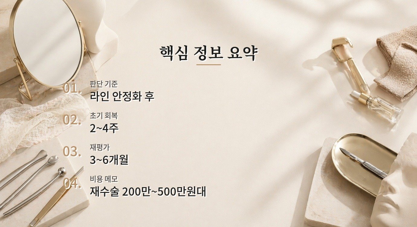 쌍꺼풀 재수술 시점 수술 전 확인할 비용·회복·주의점 가이드 핵심 정보 요약 이미지