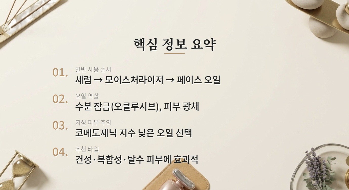 페이스 오일은 스킨케어 루틴 어느 단계에 사용해야 하나요? 핵심 정보