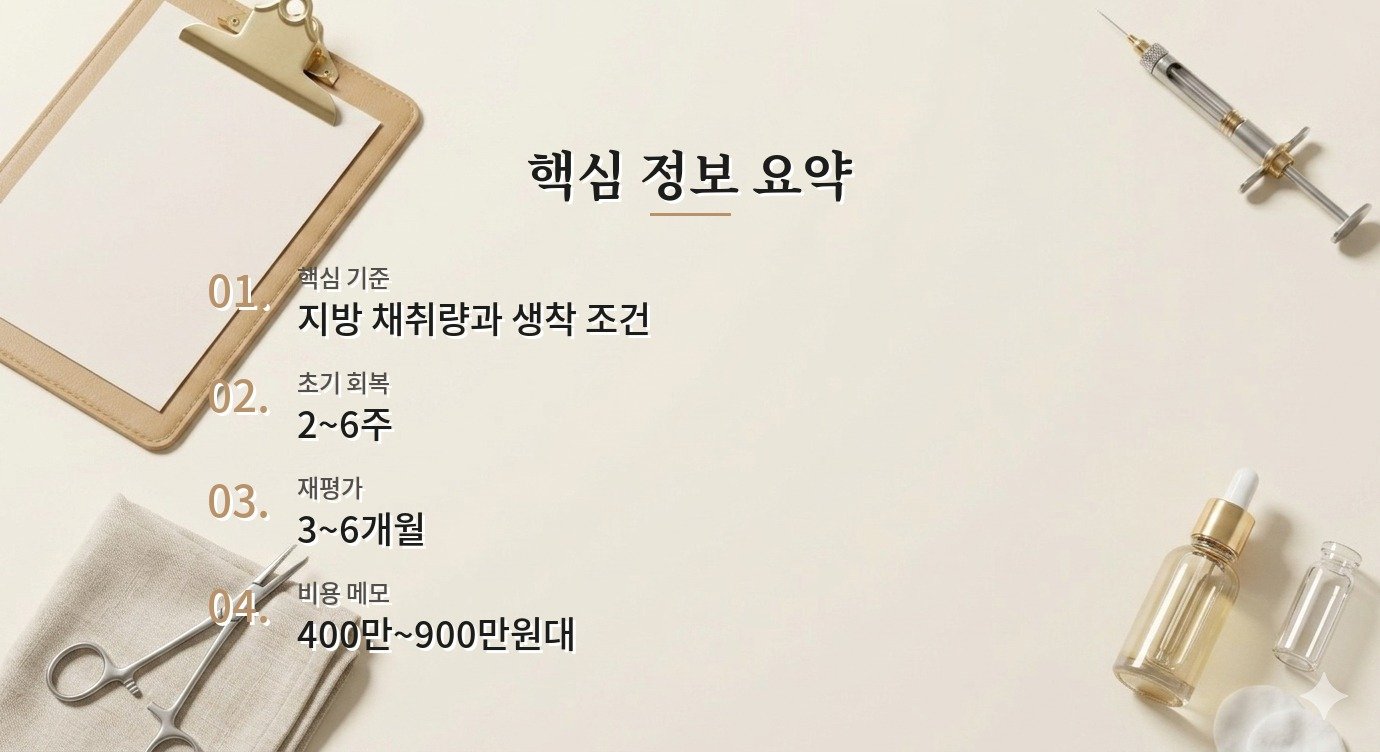 가슴 지방이식 생착률 결과 안정화 시기와 재평가 기준 핵심 정보 요약 이미지
