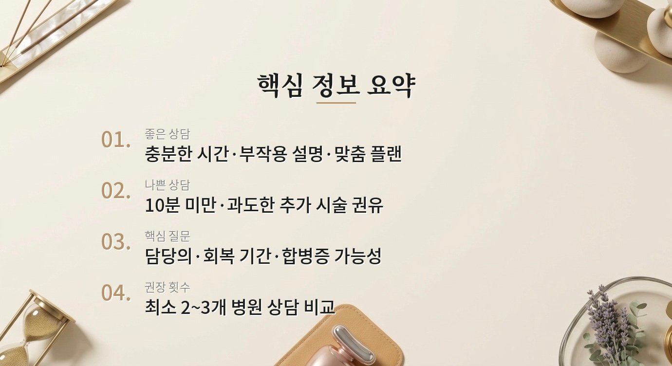 좋은 성형 상담과 나쁜 성형 상담은 어떻게 구분하나요? 핵심 정보