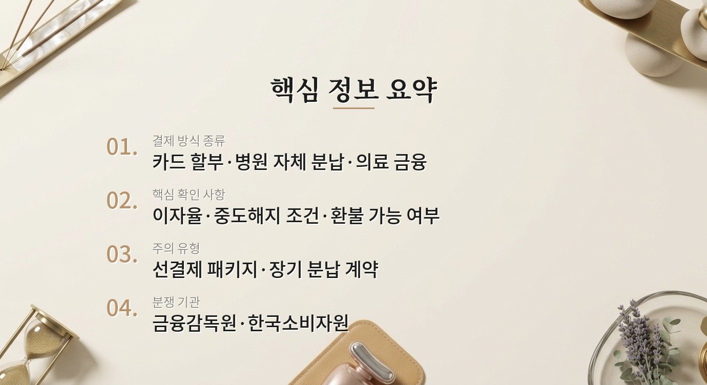 성형 수술 비용을 할부나 분납으로 결제할 때 주의할 점이 있나요? 핵심 정보