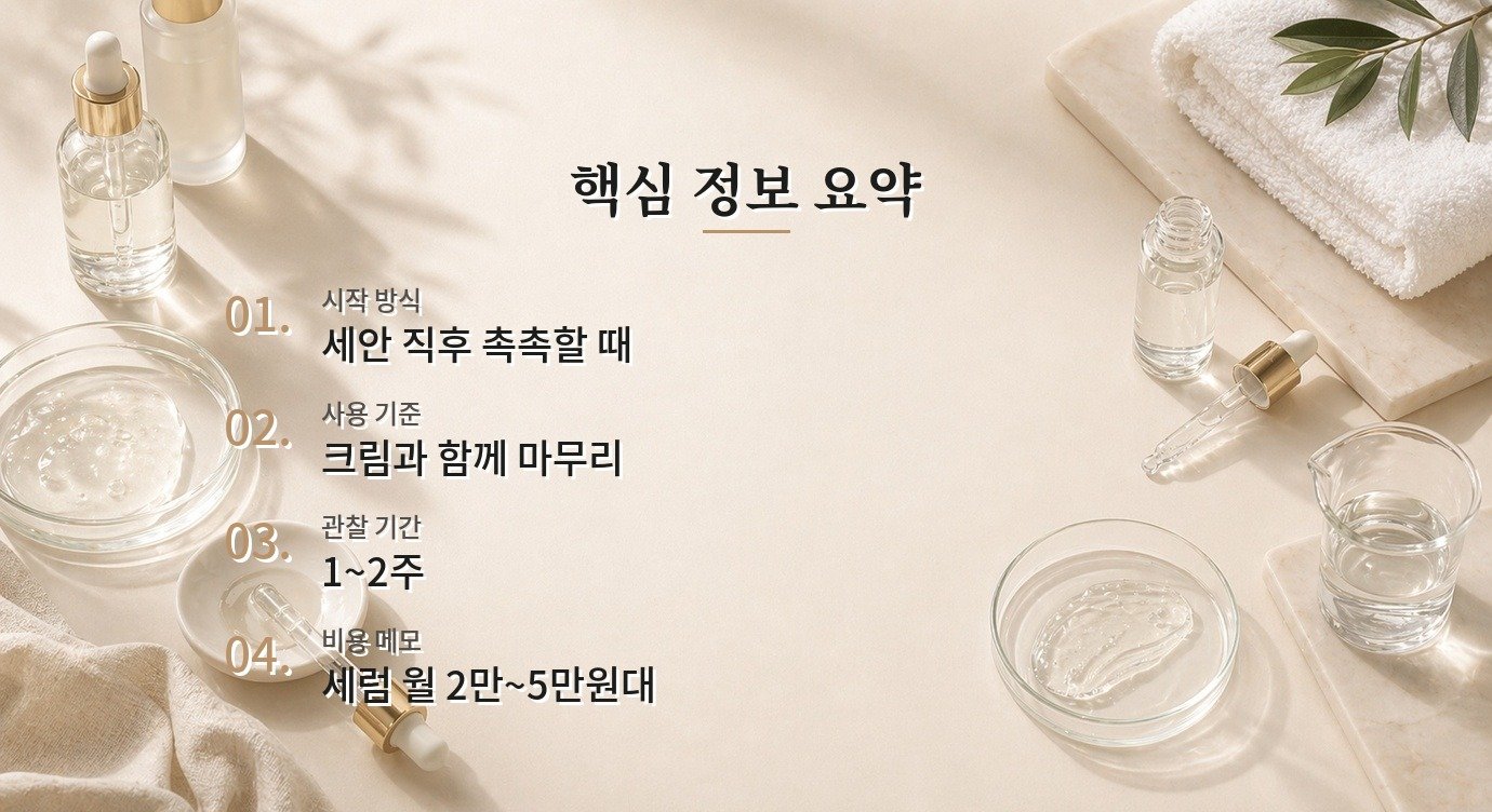 히알루론산 세럼 피부 변화 기록과 재조정 기준 핵심 정보 요약 이미지