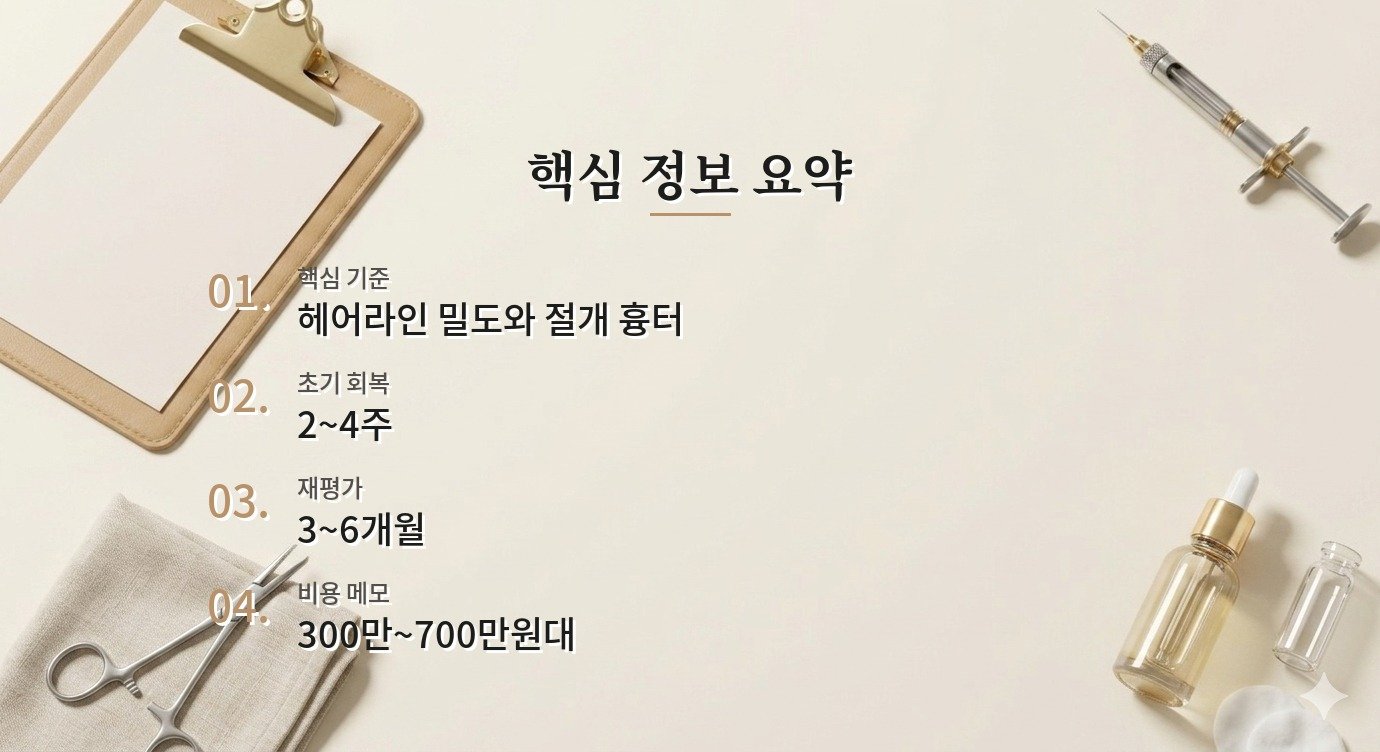 이마축소 헤어라인 흉터 비용 차이를 만드는 항목과 견적 비교 핵심 정보 요약 이미지