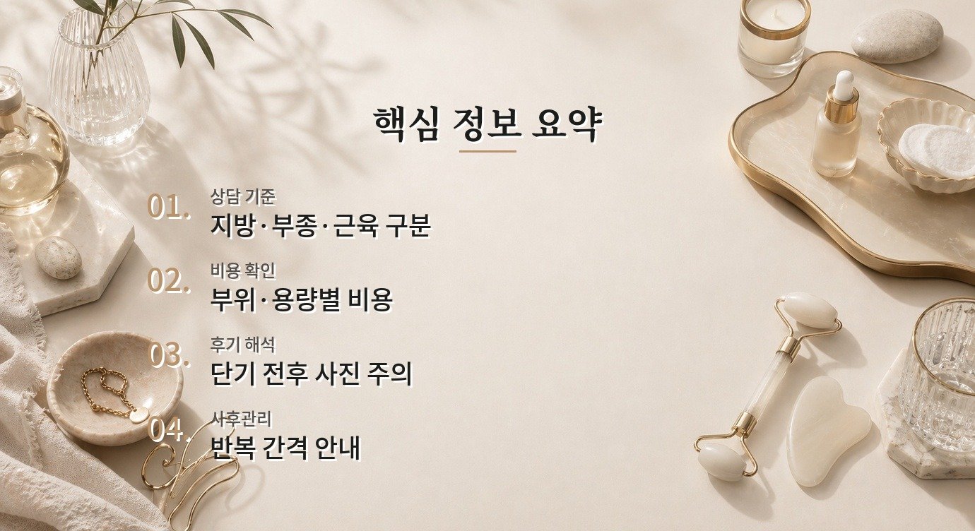 지방분해주사 병원 상담에서 어떤 질문을 먼저 해야 하나요? 핵심 정보 요약 이미지