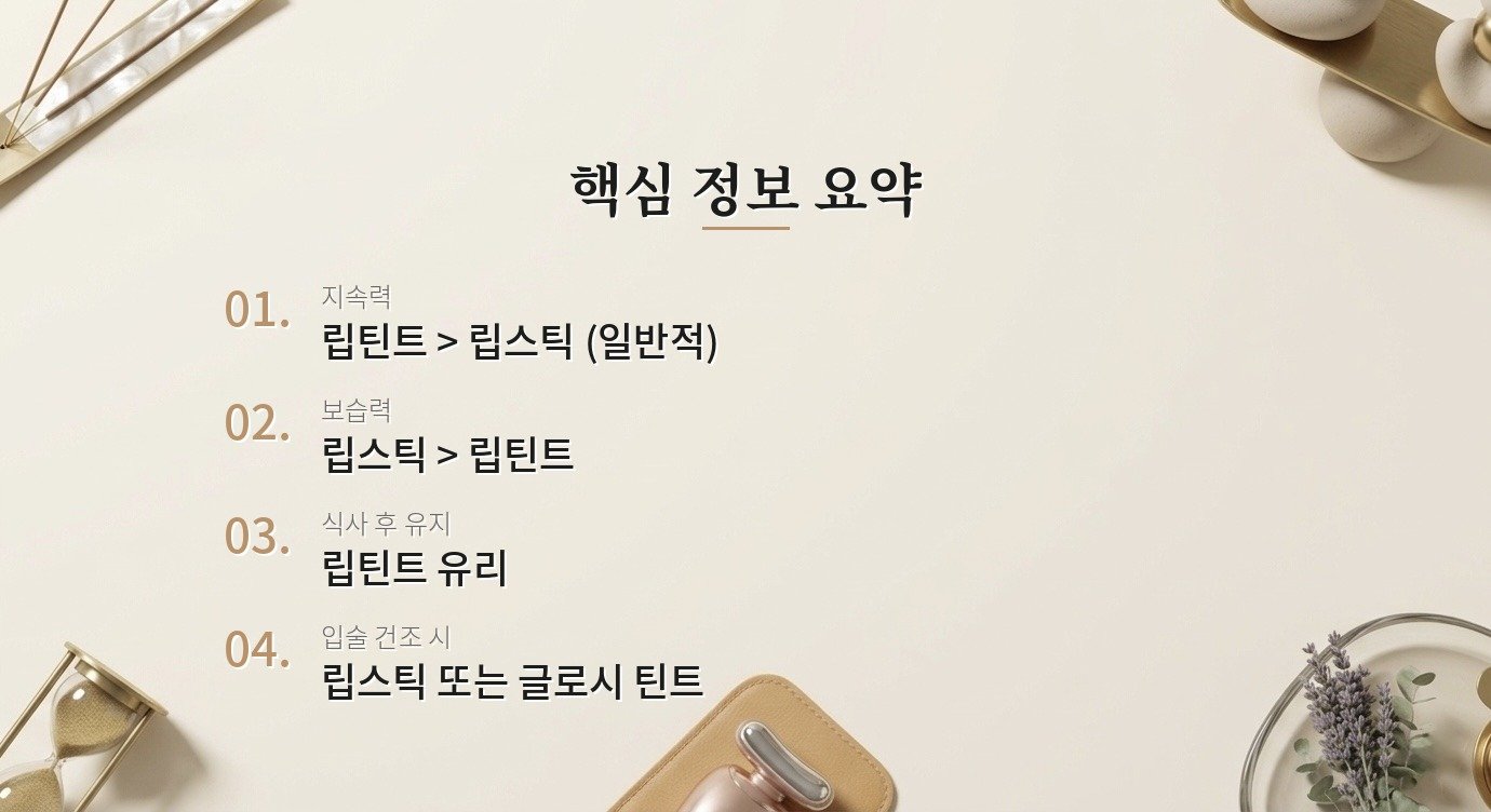 립틴트랑 립스틱 중에 뭐가 더 오래 지속되나요? 핵심 정보