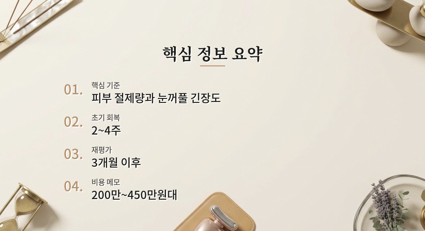 하안검 수술 흉터와 안구건조 비용과 회복 기준은 어떻게 비교해야 하나요? 핵심 정보 요약 이미지