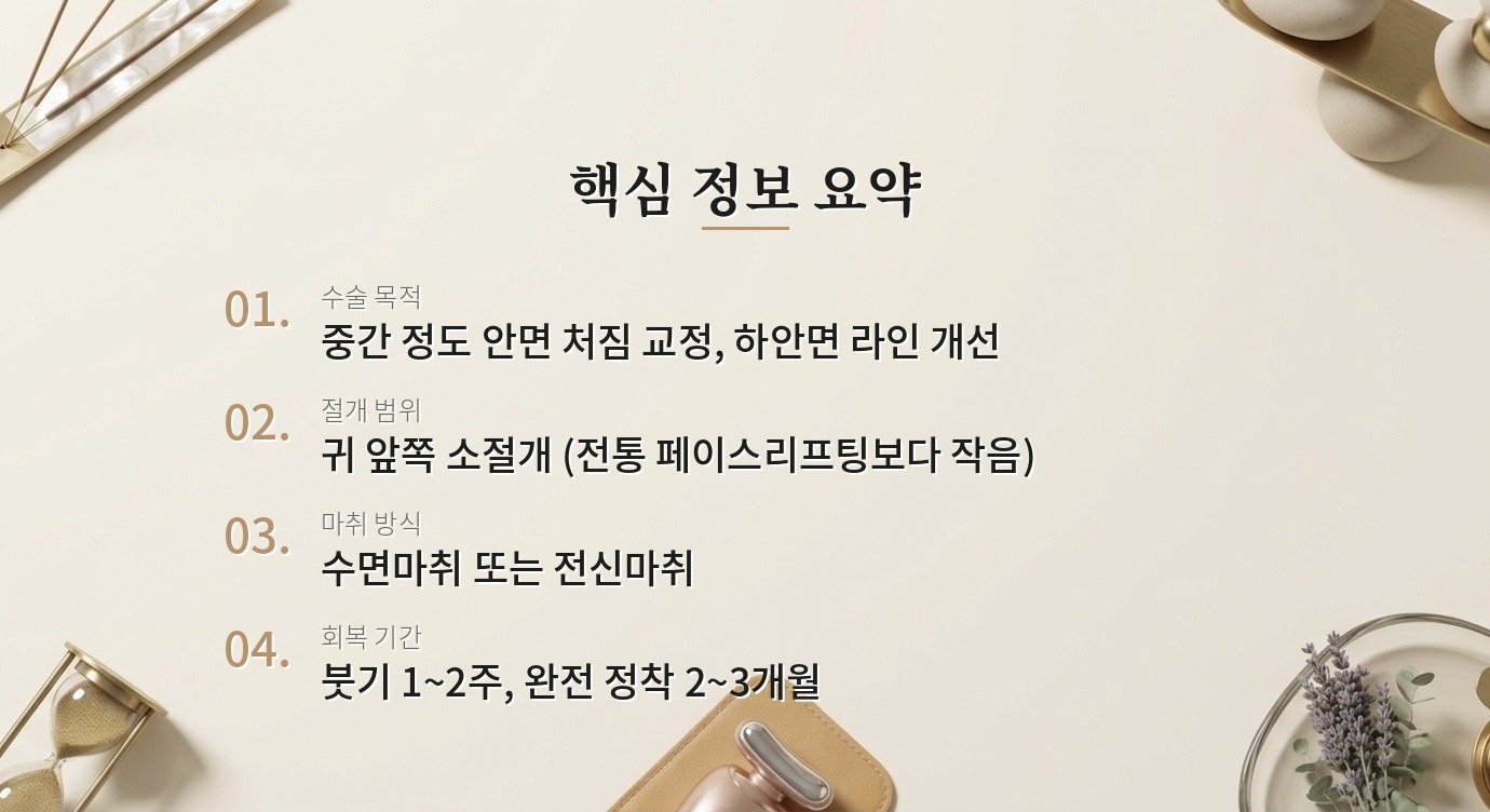 미니 리프팅(소절개 안면 거상)은 일반 페이스리프팅과 어떻게 다른가요? 핵심 정보