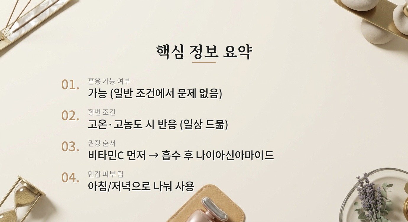 나이아신아마이드랑 비타민C 같이 쓰면 안 된다고 하던데, 사실인가요? 핵심 정보