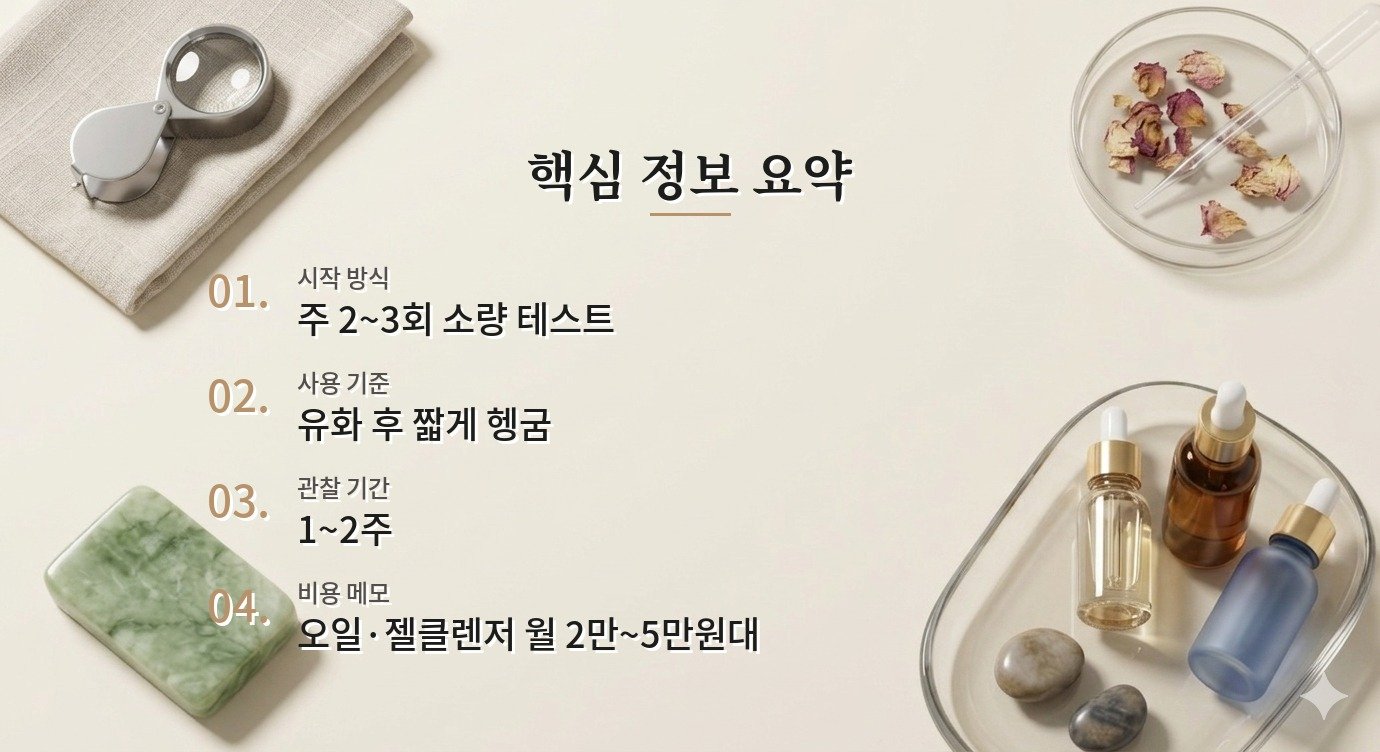 오일 클렌징 트러블 민감 피부 사용 기준과 테스트 방법 핵심 정보 요약 이미지