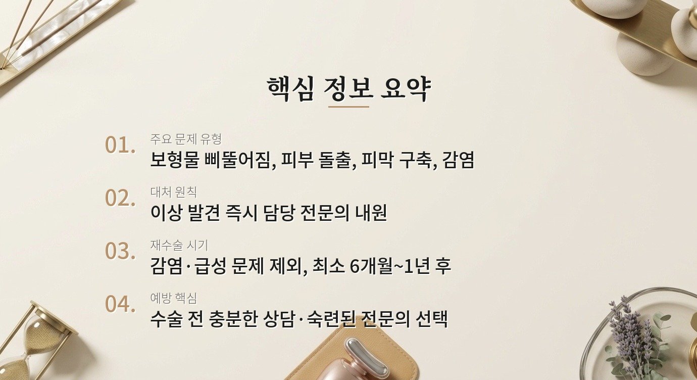 코 성형 후 보형물 문제(삐뚤어짐·돌출·피막)가 생기면 어떻게 해야 하나요? 핵심 정보