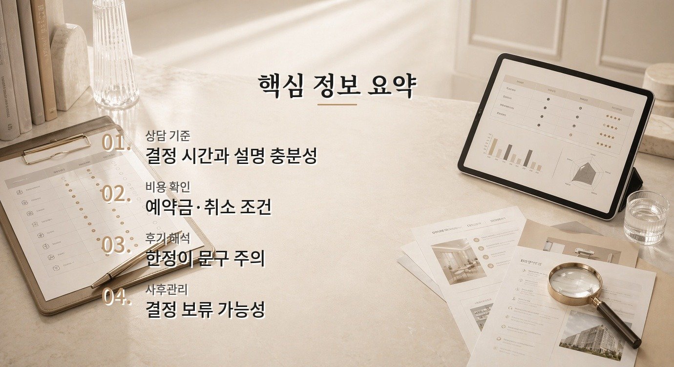 상담 당일 예약 압박 결정 전에 물어볼 병원 선택 기준 핵심 정보 요약 이미지