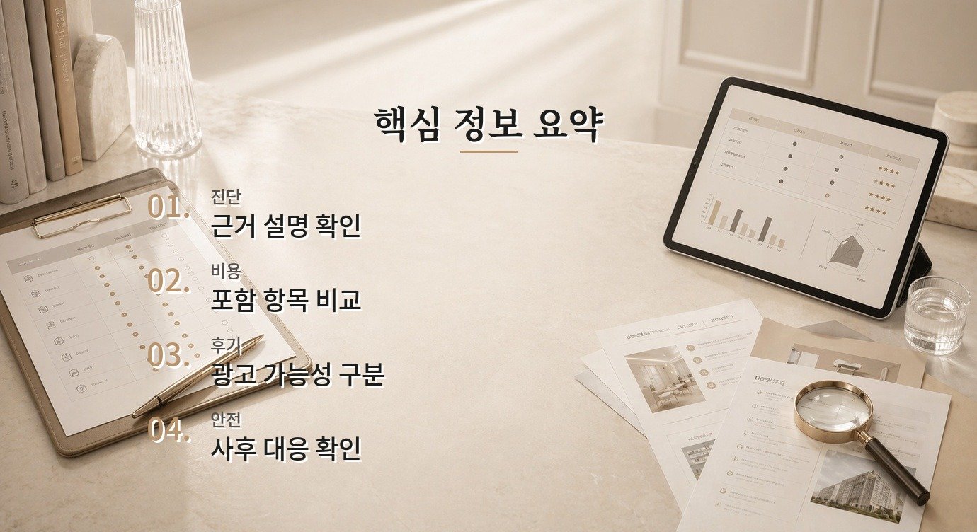 스킨부스터 병원 후기에서 광고성 표현은 어떻게 구분하나요? 핵심 정보 요약 이미지
