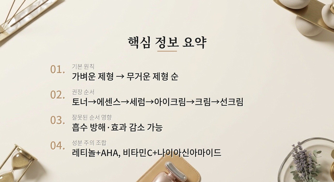 스킨케어 순서, 제품을 잘못 겹쳐 바르면 효과가 없어지나요? 핵심 정보