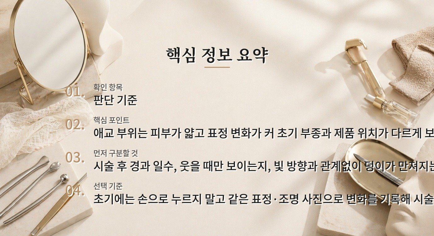 애교필러 후 웃을 때 뭉침, 붓기와 과교정을 나누는 관찰법 비교 가이드