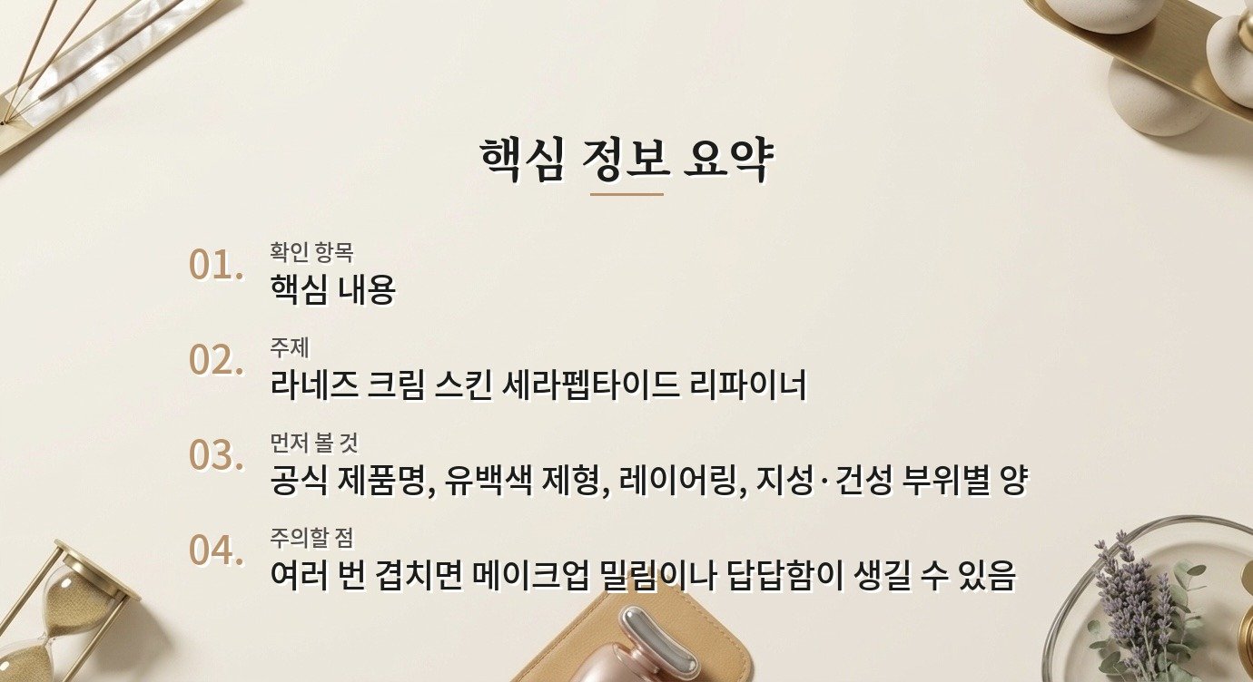 라네즈 크림 스킨 세라펩타이드 리파이너, 토너와 크림 사이 사용법 비교 가이드