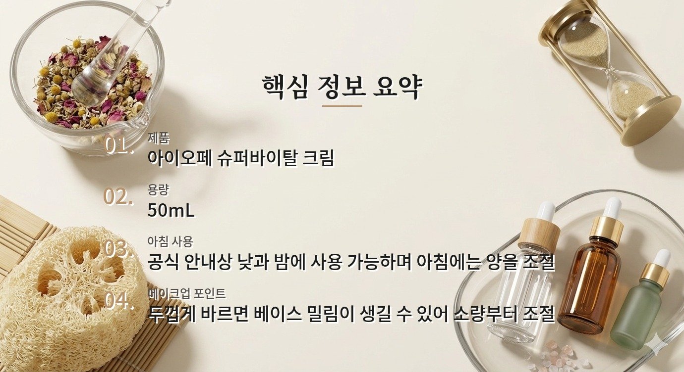 아이오페 슈퍼바이탈 크림은 40대 여성이 아침에도 써도 될까요? 비교 가이드