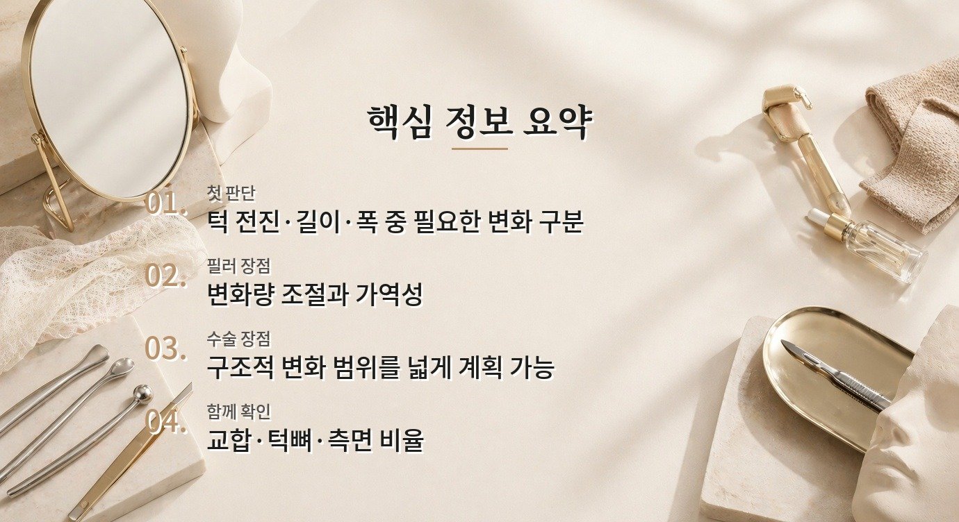 남자 턱끝이 짧아 보일 때 필러와 보형물 차이 비교 가이드