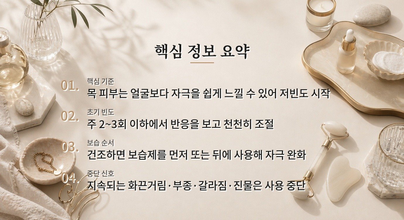 목·쇄골 레티놀, 얼굴과 같은 농도로 시작하면 자극이 커질 수 있는 이유 비교 가이드