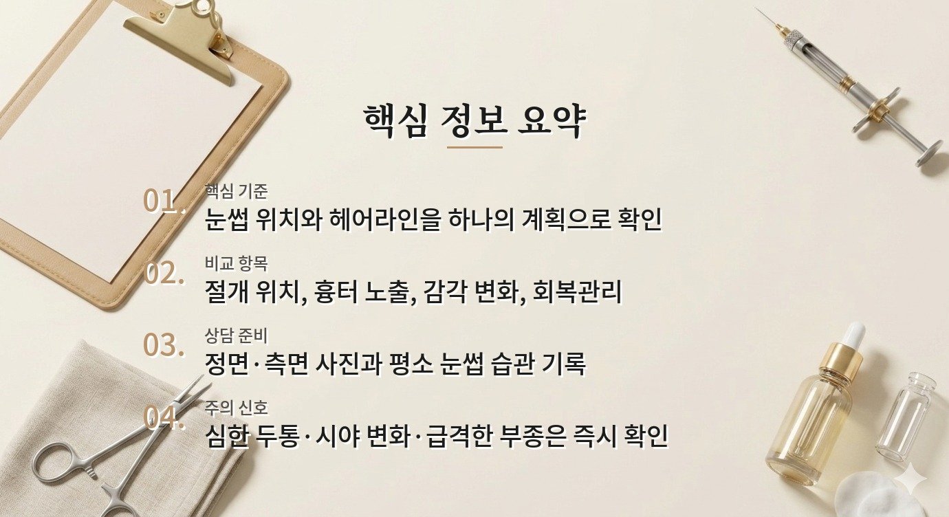 이마거상 수술법 선택에서 헤어라인·절개 위치·눈썹 높이를 함께 보는 법 비교 가이드