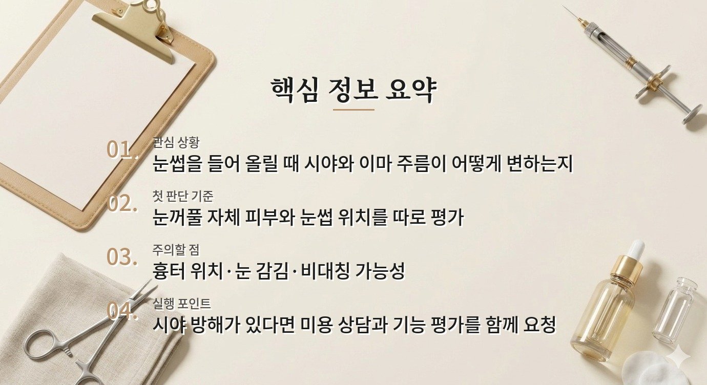 남자 눈썹거상 상담, 처진 눈꺼풀과 눈썹 위치를 구분하는 법 비교 가이드