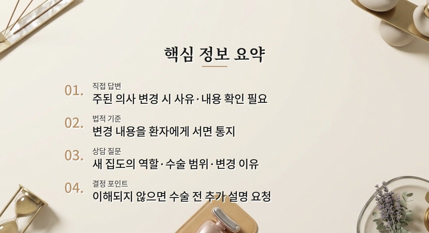 수술 당일 집도의가 바뀌면 다시 설명을 들어야 하나요? 비교 가이드