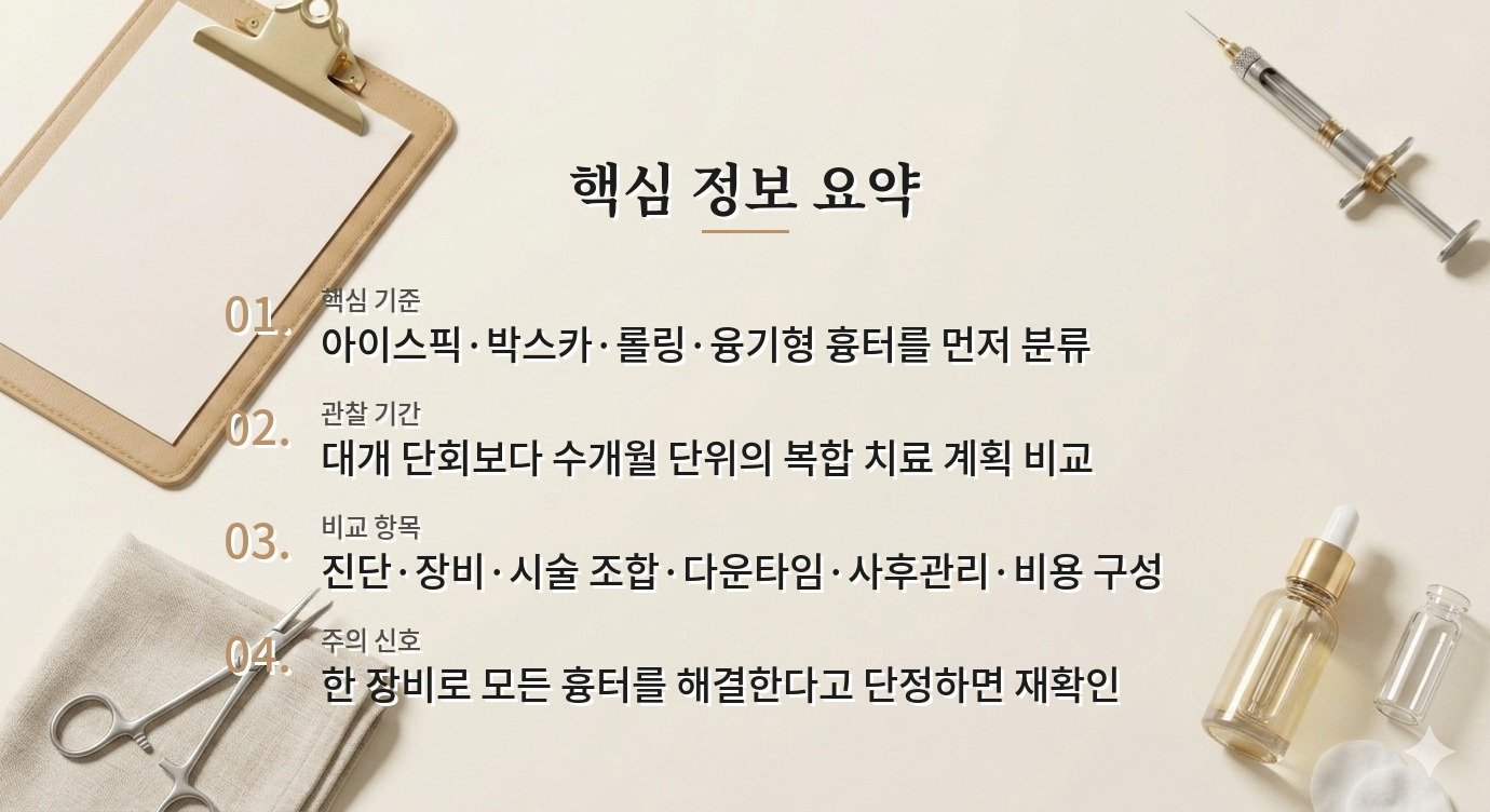 남자 여드름 흉터 병원, 아이스픽·박스카·롤링형을 나눠 치료 조합을 비교하는 법 비교 가이드