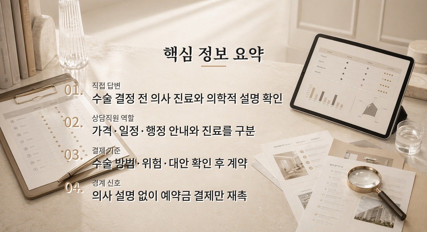 상담실장 설명만 듣고 의사를 못 만났는데 결제해도 되나요? 비교 가이드