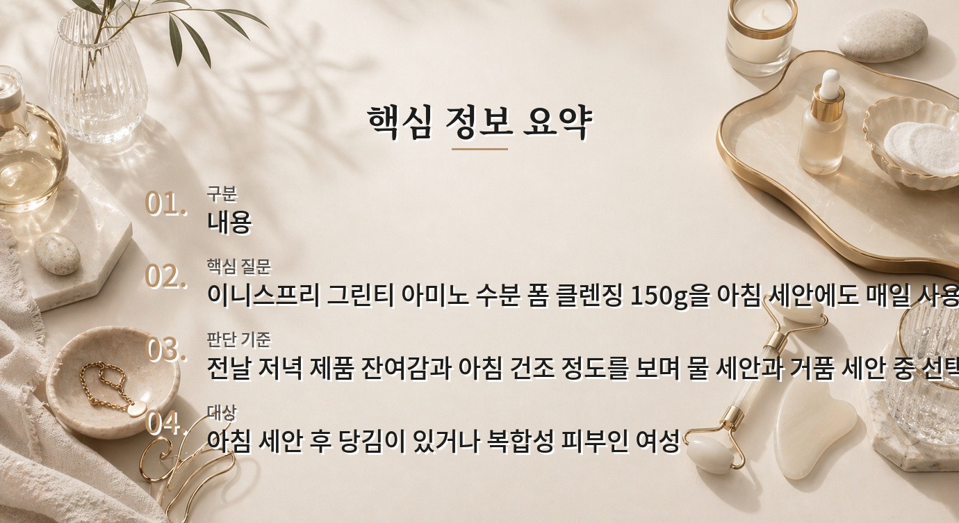 이니스프리 그린티 아미노 수분 폼 클렌징 150g, 아침에도 거품 세안이 필요할까? 비교 가이드