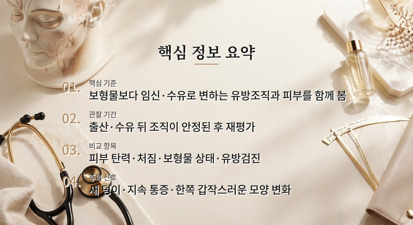 가슴 보형물 수술 뒤 임신하면 모양이 많이 달라질까요? 비교 가이드