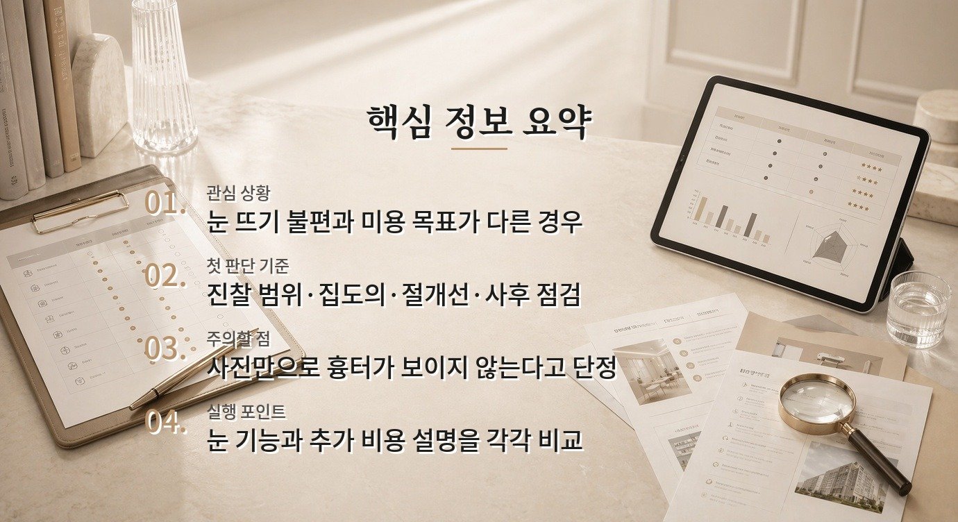 눈썹 아래 절개 상담 병원 비교, 눈 감김과 흉터 위치를 묻는 법 비교 가이드