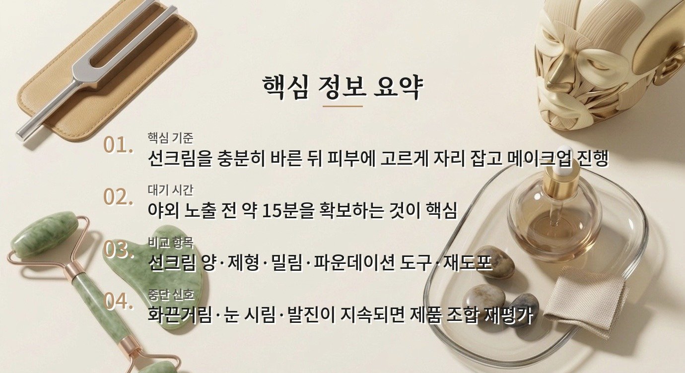 선크림을 바르고 몇 분 뒤 파운데이션을 올리는 게 좋을까요? 비교 가이드