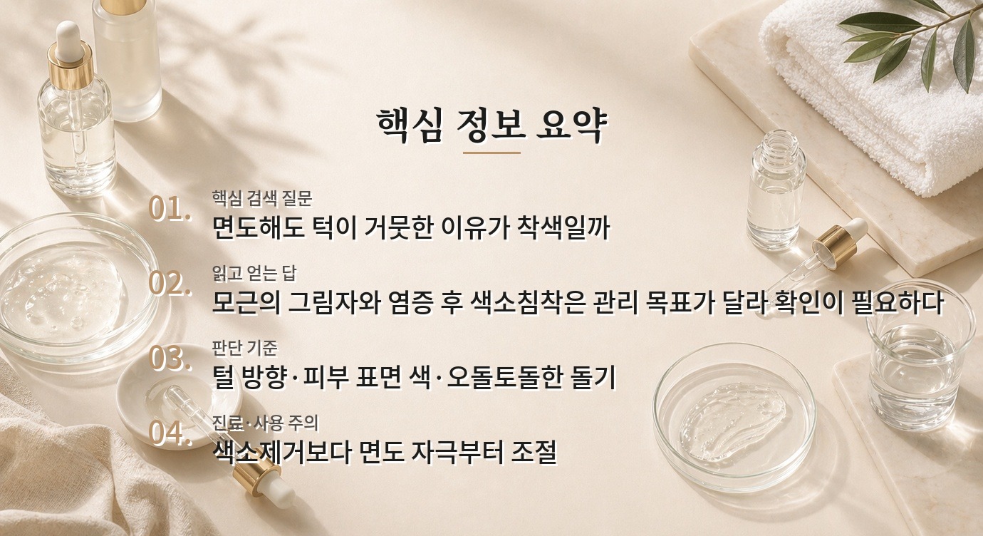 남자 면도 뒤 턱 아래가 검게 보일 때, 수염 그림자와 색소침착 구분하기 비교 가이드