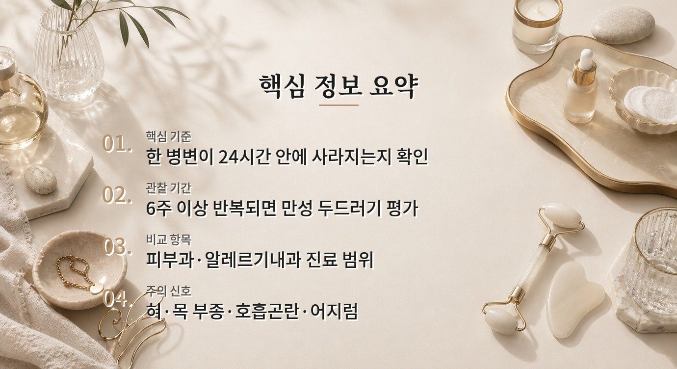 얼굴 두드러기가 반복되는 여성은 피부과와 알레르기내과 중 어디로 가야 하나요? 비교 가이드