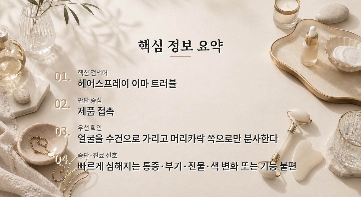 앞머리 고정 스프레이를 쓴 날 이마가 오돌토돌할 때, 분사 방향 바꾸기 비교 가이드