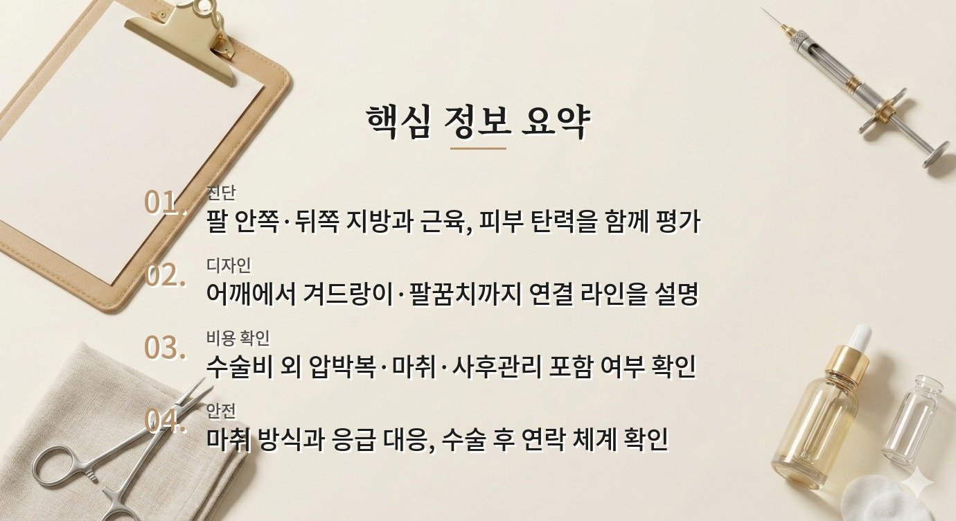 팔뚝 지방흡입 병원 비교, 몇 cc 뺄지보다 어깨와 겨드랑이 경계를 설명하는 곳 찾기 비교 가이드