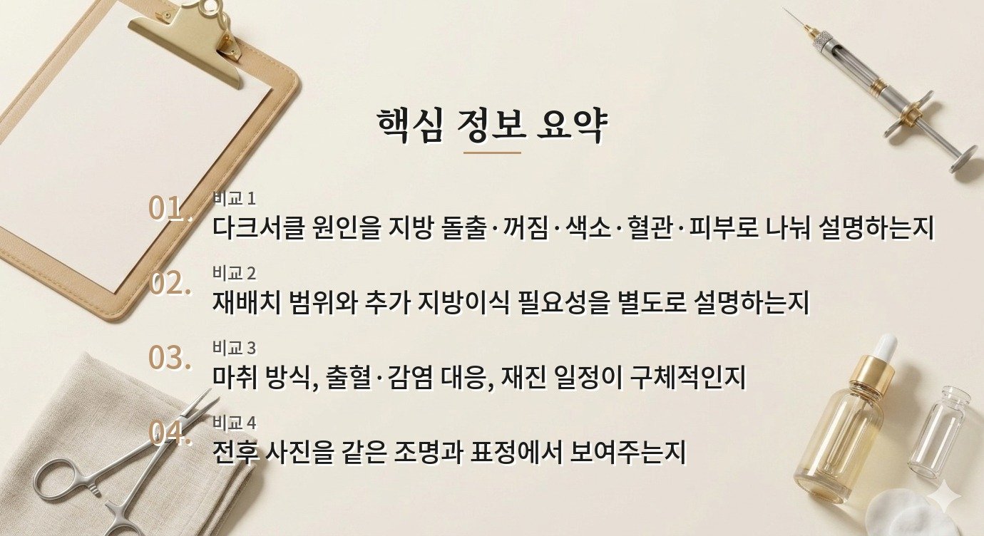 눈밑지방재배치 병원 비교, 다크서클 원인을 지방으로만 설명하는지 확인하기 비교 가이드