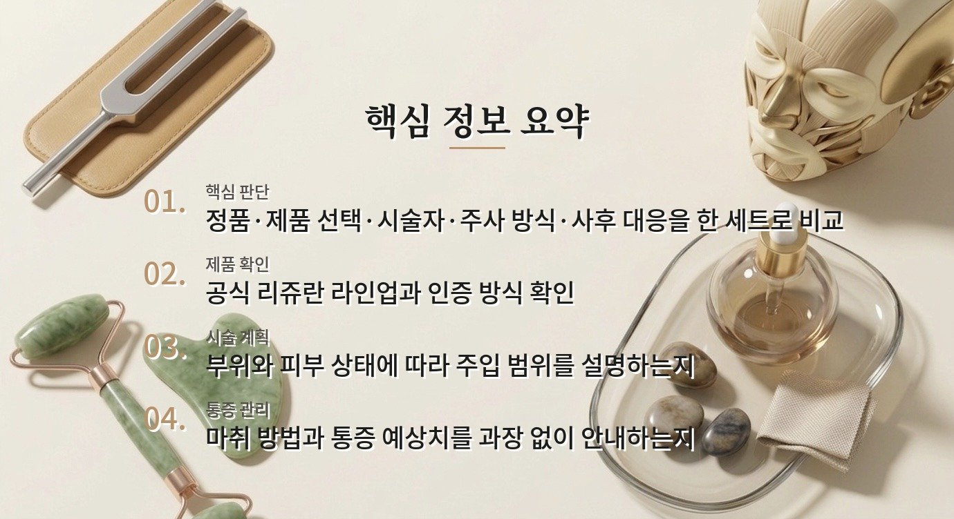 리쥬란 시술 병원 비교, 제품명보다 주사 방식·통증 관리·이상 반응 안내를 보는 이유 비교 가이드