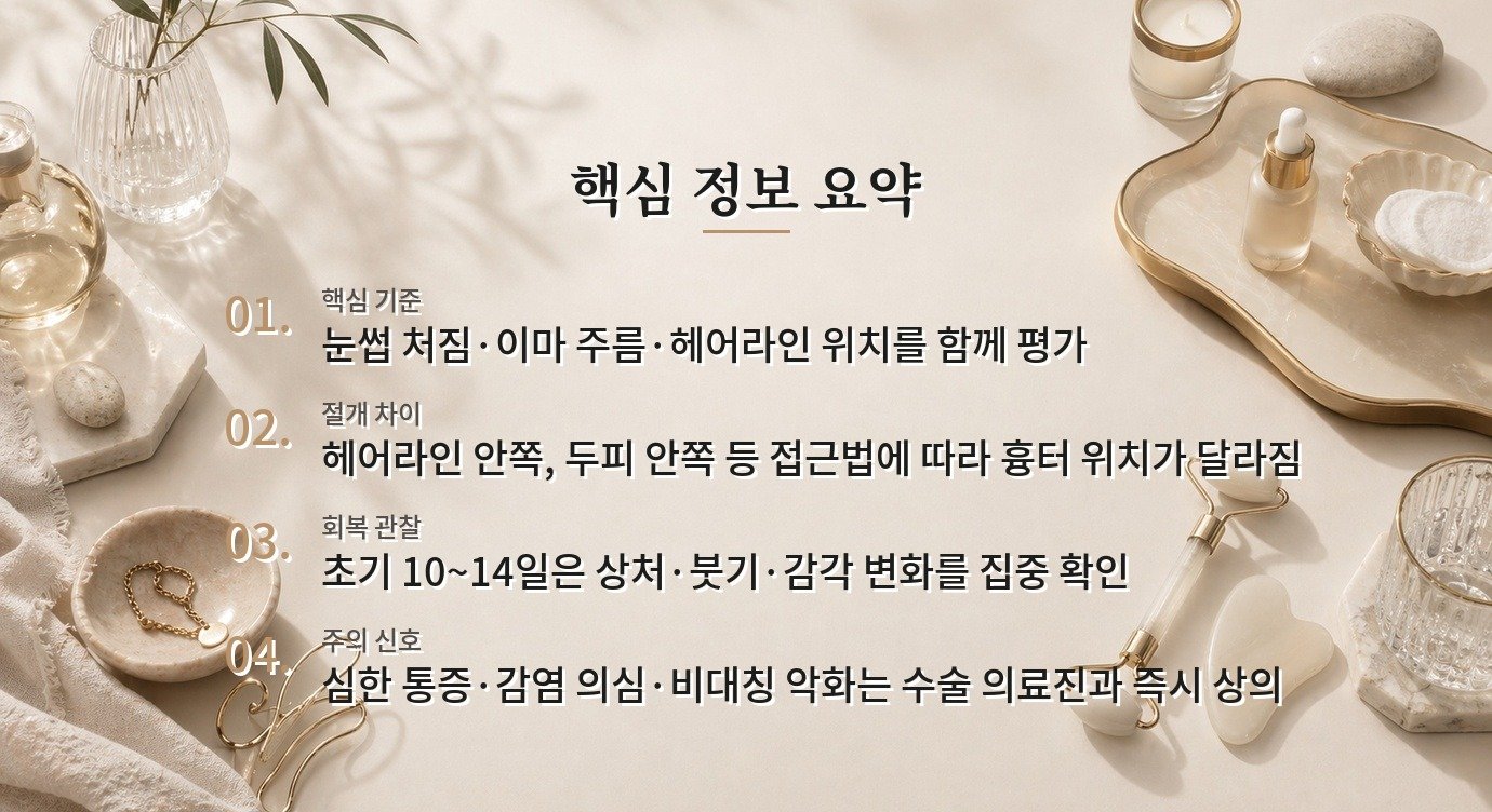 이마거상 절개 위치에 따라 헤어라인과 흉터가 달라지는 이유 비교 가이드