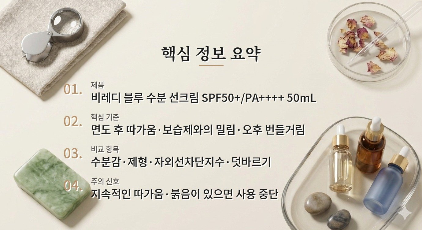 비레디 블루 수분 선크림, 면도 후 밀림과 수분감 비교 가이드